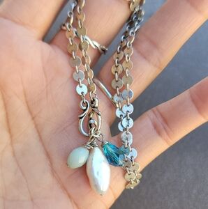 Artisan handmade 925 sterling silver pearl glass gemstone front hook necklace